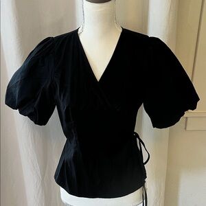 Old Navy Black Puff Sleeve Wrap Blouse